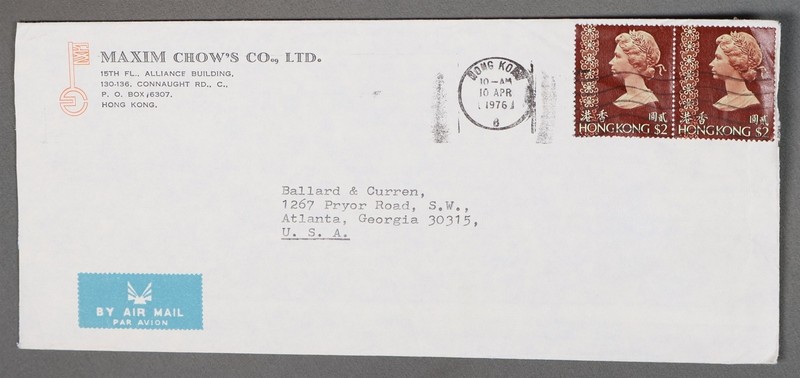 Mayfairstamps Hong Kong 1976 Maxim Chow's co to Atlanta GA cover cca_11841