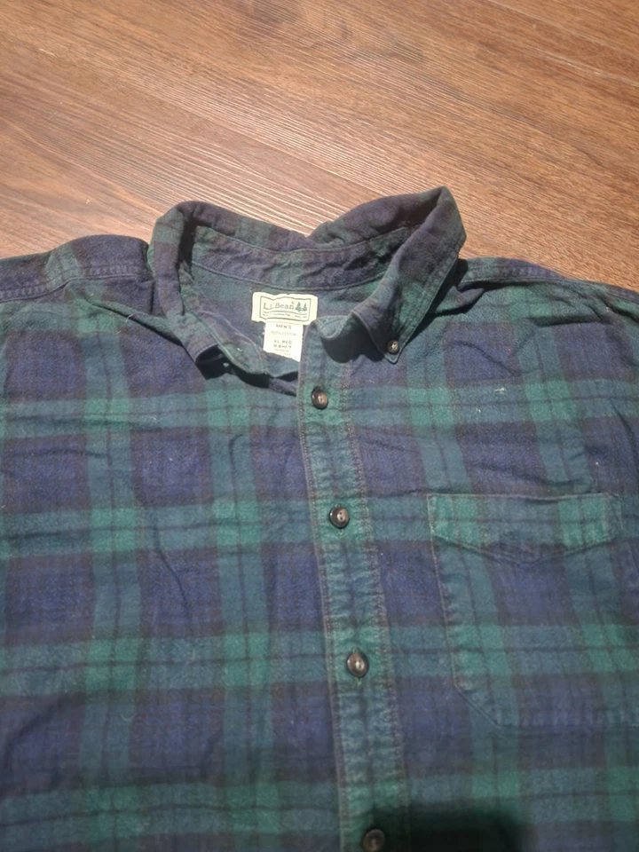 LL Bean Scotch Plaid Flannel Shirt Men’s Size XL Blue Green Black - Image 2 of 4