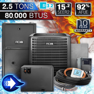 ACiQ 2.5 Ton 15.2 SEER2 80,000 BTU 92% Gas Furnace & AC Horizontal Split System