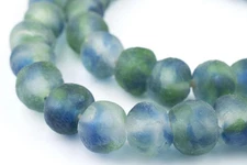 Blue, Green, White Recycled Glass Beads 14mm Ghana African Sea Glass Multicolor