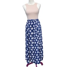 Vintage, Navy White Printed Button Down Maxi Skirt. Size: 2