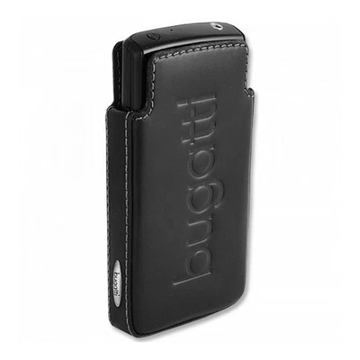 HOUSSE ETUI CUIR BUGATTI AVEC PASSE CEINTURE POUR APPLE IPHONE 4 4S NOIR - Photo 1/2