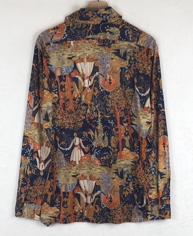Camisa Disco Joske’s Años 70 De Colección Para Hombre Talla L Marrón Cuento de Hadas Bosque Daga Acetato Foto 2 de 4
