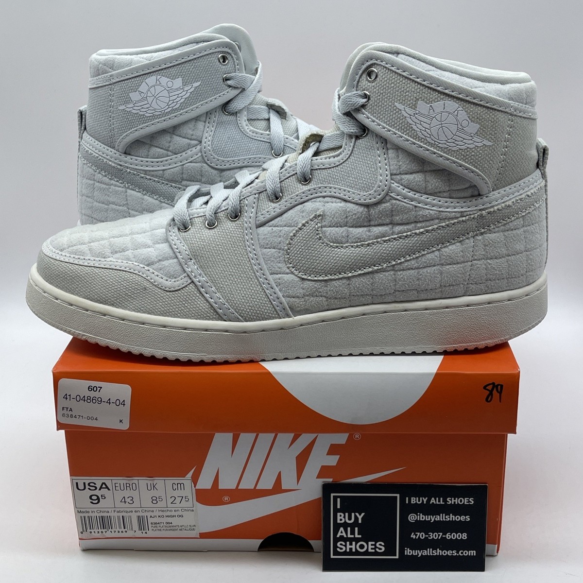 Size 9.5 - Jordan AJKO Quilted High Pure Platinum Suede 