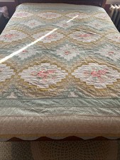 Vintage Log Cabin Quilt Roses Handmade Pennsylvania hand sewn full Queen