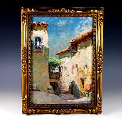 1924 Oil on Board Impressionist Landscape by E. Bruyere