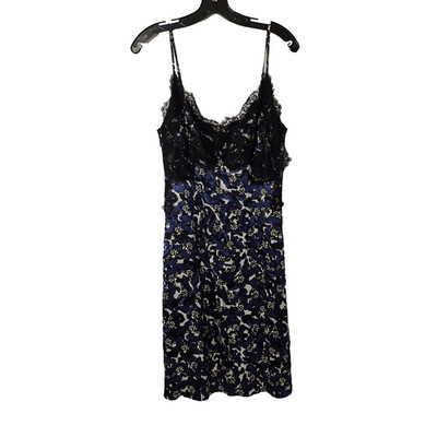 Dorothee Schumacher 100% Silk Butterfly Lace Slip Dress Small Blue Black Yellow