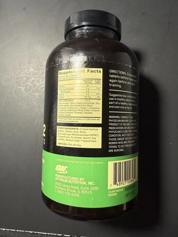 Optimum Nutrition Superior Amino 2222 comprimidos espectro total de aminoácidos 160  - Imagem 2 de 4