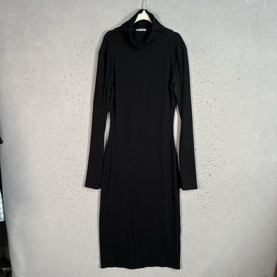 Reformation High Neck Ribbed Knit Dress Women's XS Black Tencel Spandex