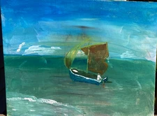 VLong Sailboat After a Storm Original Acrylic Painting Impressionistic 11 x 14 