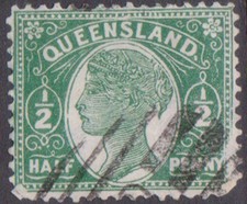 (F365-60) 1895 QLD 1/2d green QVIC stamp (BJ)