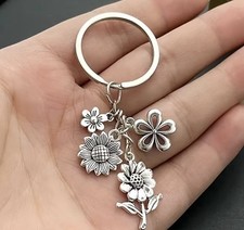 Silver Flower Bag Charm / Purse Charm / Nature Keychain Gifts/Backpack Flair