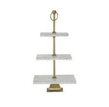 Servidor Deco Marche Cerámica Terrazo 3 Niveles Decorativo en Niveles con Base Dorada (SB)