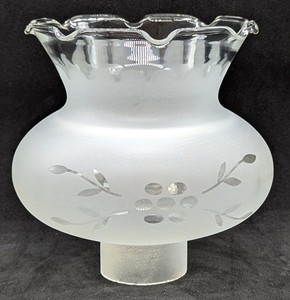 Vintage Hand Blown Etched Astral Glass Shade Crimped Top, 1-5/8” Fitter