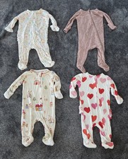 Baby Girl Newborn Bamboo Footed Sleeper Lot Of 4 Christmas Floral Hearts Ruffles