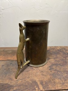 ANTIQUE WWII  KANGAROO BRASS MUG TANKARD TRENCH ART MILITARY BEER !