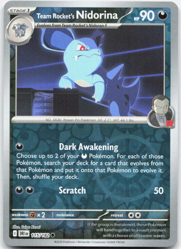 Team Rocket's Nidorina 115/182 Common Destined Rivals Pokemon Reverse Holo NM