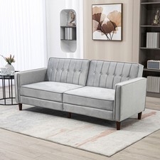 Modern Convertible Sofa Futon Velvet-Touch Tufted Couch Compact Loveseat With Ad