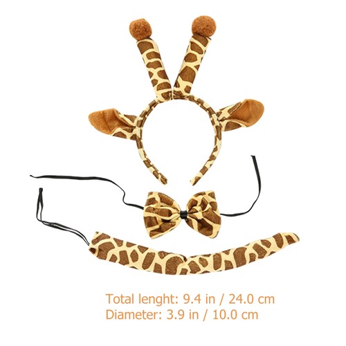 Giraffe Headdress Set Child Miss Bow Tie Ears Headband Tail Costume Kids - Picture 12 of 12