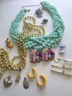 Vintage Lot Costume Jewelry Bakelite Pendant Brooch Clip Pierced Heart Spring