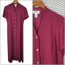 Talbots Shirt Dress size 4 Long midi Button Front Modest Burgundy Minimalist