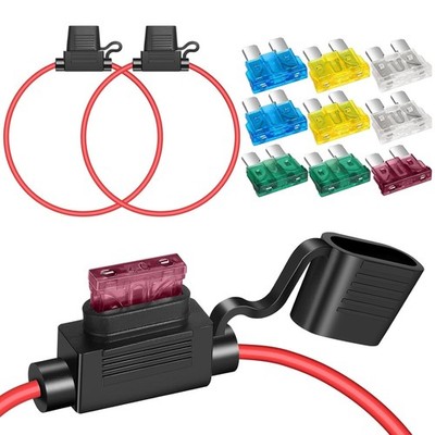2 Pack 12 AWG Inline Fuse Holder Waterproof ATC ATO Blade Fuse Kit 12V 40A