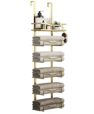 Hanging Towel Racks for Bathroom No Drill - 6-Tier Over The Door 6 tier Gold