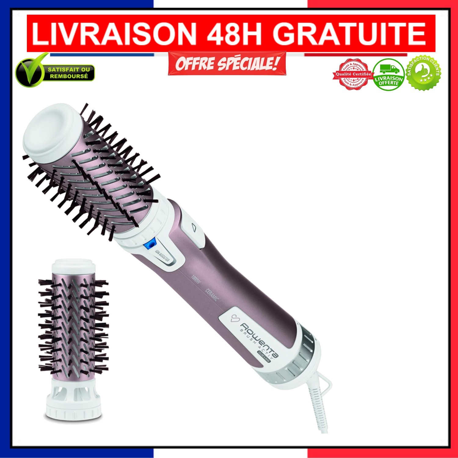 Brosse Rotative Ionique Rowenta Brush Activ Fini les Cheveux Plats et les Frisottis Rebelles