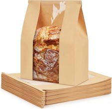 50 Pack Paper Bread Bags with Tabs for Homemade Sourdough, Large Bakery Brown 