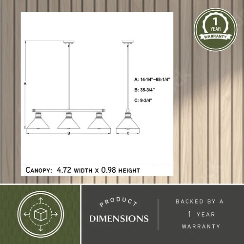 Vaxcel Lighting H0269 Akron 3 Light 36"W Linear Chandelier - Bronze - Picture 9 of 12