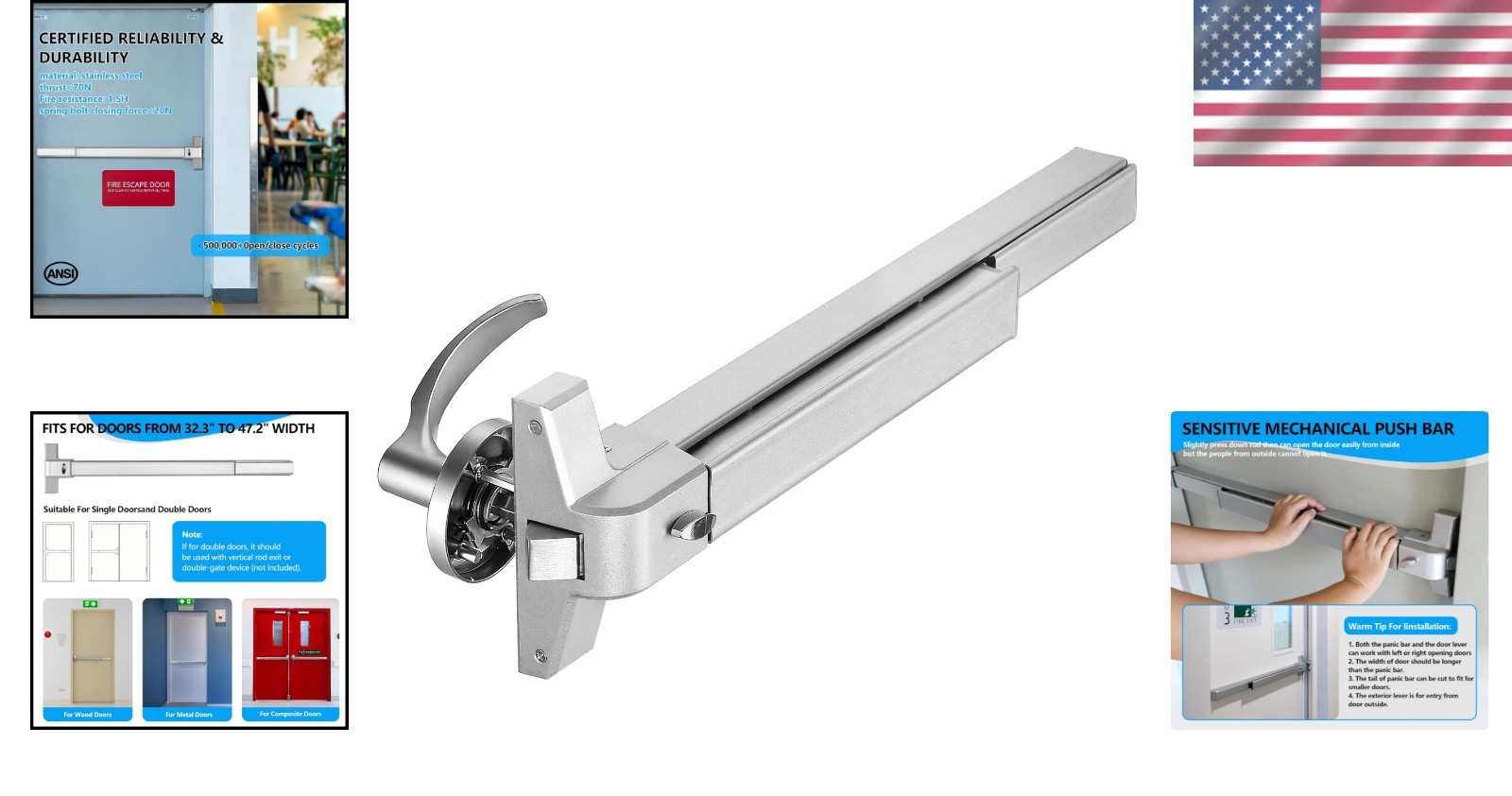 Commercial Panic Exit Door Push Bar 80cm Stainless Steel Emergency Lock