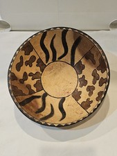 African Hand Carved Hand Painted Wooden Animal Print Bowl 8"x4" Giraffe Zebra
