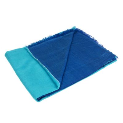55499 auth HERMES turquoise & blue cashmere LUREX STRIPE Shawl