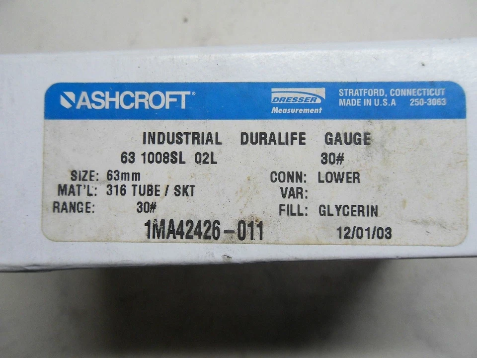 Ashcroft 63 1008SL 02L 238A460-02 1MA42426-011 Pressure Gauge 0-30Psi - Image 2 of 4