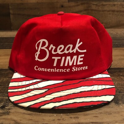 Vintage Break Time Hat Snapback Cap Men Red White Zebra Stripe Convenience Store