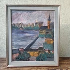 Mid century Stockholm painting Sweden, original oil painting 60s