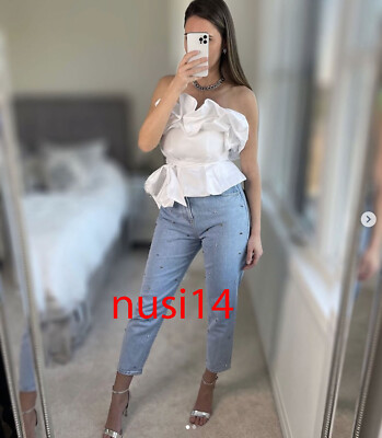 ZARA NEW WOMAN Z1975 MOM FIT RHINESTONE JEANS PANT LIGHT