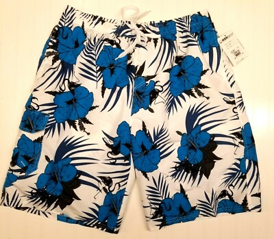 NWT NBN Gear Mens 5XL Blue White Hawaiian Quick Dry Board Shorts