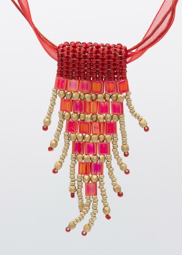 Anhänger Rot Gold Kettenanhänger Damen Schmuck handarbeit glasperlen fransen - Bild 2 von 6