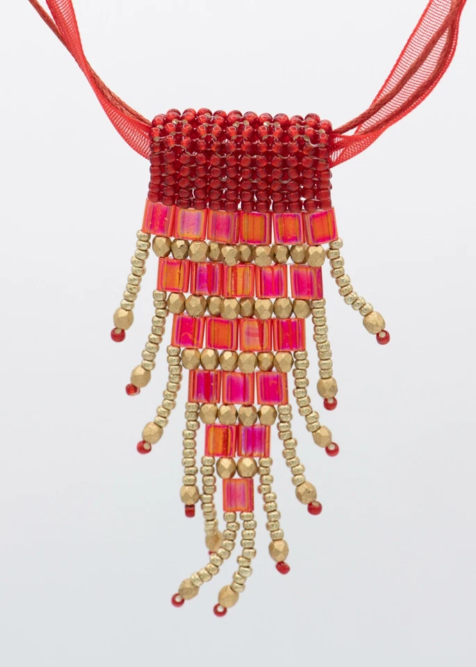 Anhänger Rot Gold Kettenanhänger Damen Schmuck handarbeit glasperlen fransen - Bild 2 von 4