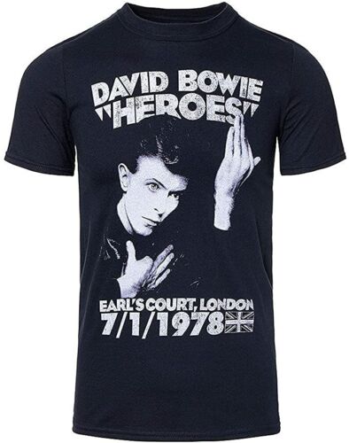 David Bowie Men's Heroes Earls Court T-Shirt Black, Large, Official ; open unwor - Photo 1/4