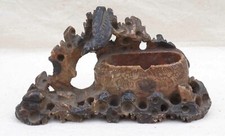 Brosse à savon sculptée chinoise laveuse oiseau feuillage début XXème