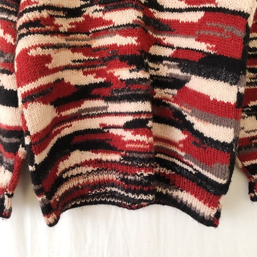 Hand Knitted Jumper Size M-L Red Black Wool Handmade Knit Sweater Pullover - Picture 6 of 9
