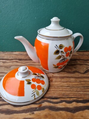 Vintage soviet Porcelain hand painted gilded Teapot Polonsky factory