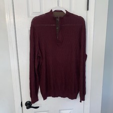 Tasso Elba Men's Supima Cotton Textured 1/4 Zip Button Sweater Burgundy