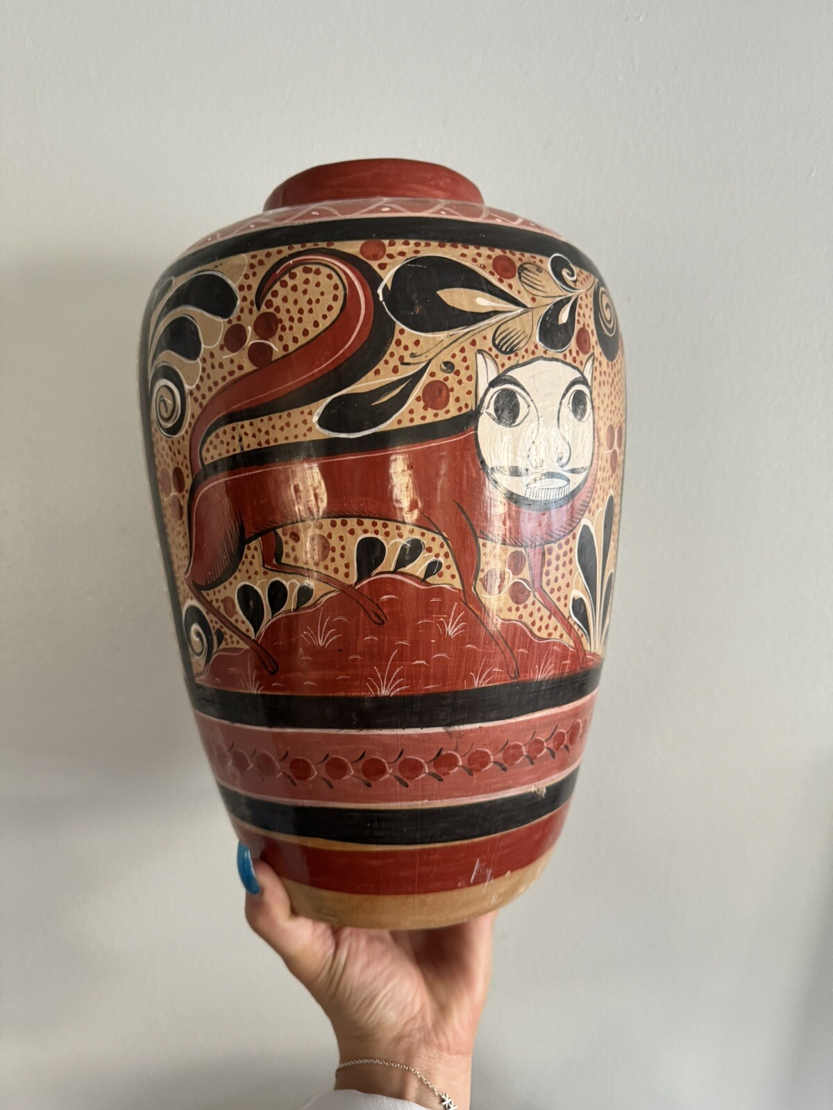 VINTAGE 1960s TONALA MEXICO FOLK ART POTTERY VASE  HANDMADE