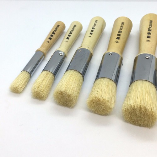 XDT#1368 Round Wax Brush Set Natural Hog Bristles Short Comfort-Grip Wood Handle - Picture 4 of 20