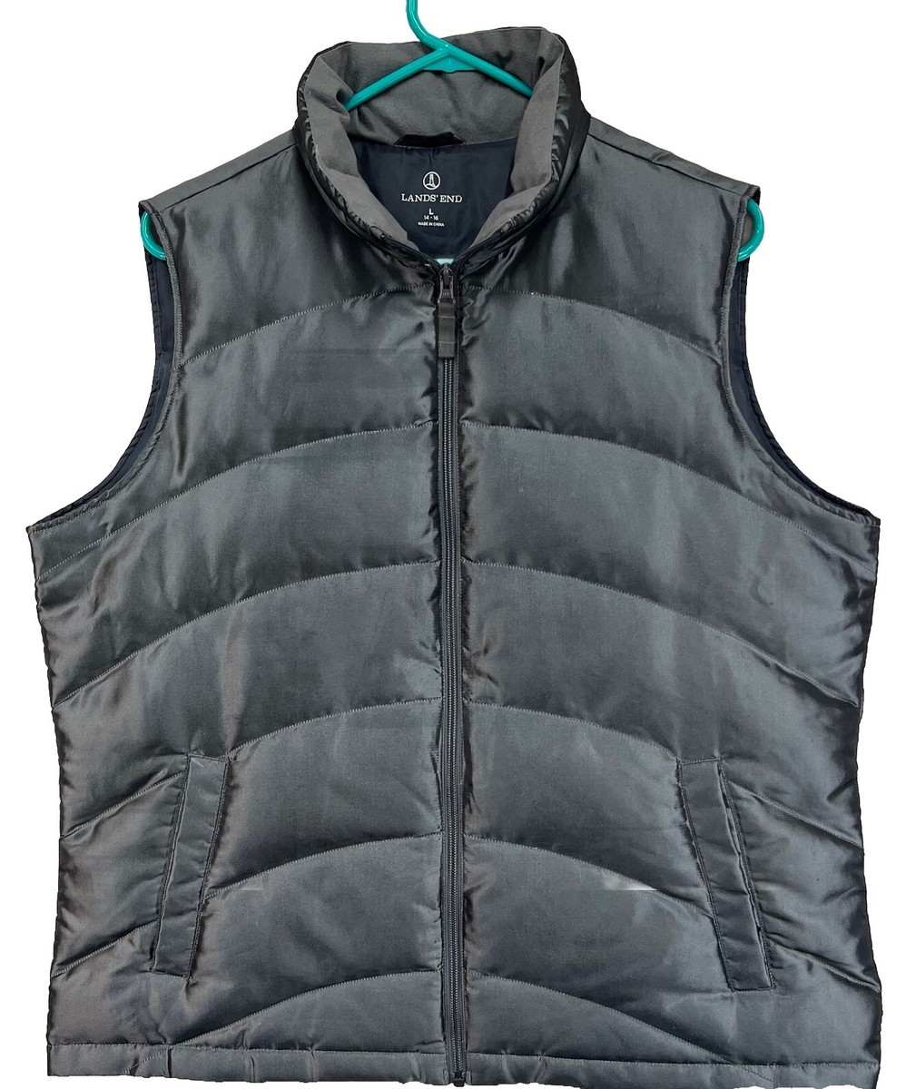 Lands End Women L (14-16) Vest Down Filled Sleeveless Puffer Gray Full Zip