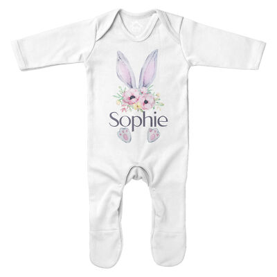 Personalisierter Mädchen Ostern Strampler Anzug Hasenohren individuell Frühling Schlafanzug Baby