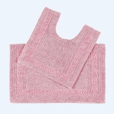 100% Cotton Luxury Reversible 2-Pc Bath & Pedestal Mat Set Thick, Soft, Non-Slip